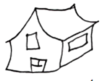 Gezeichnetes Haus aus weißem Grund